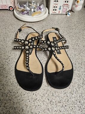 Strappy Jeweled Black Sandals by